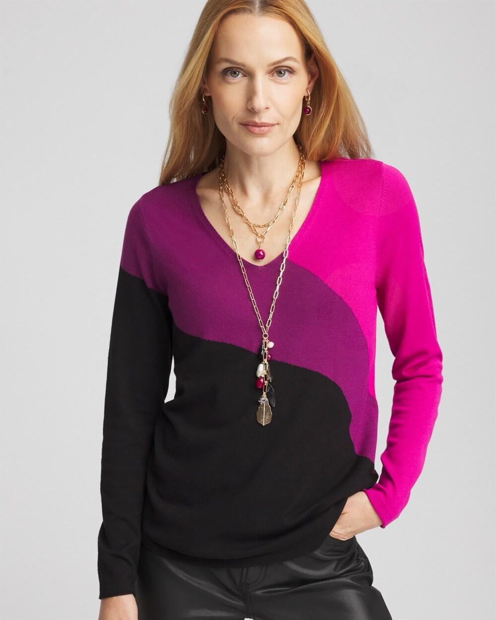 Colorblock V-neck Pullover Sweater Product Image
