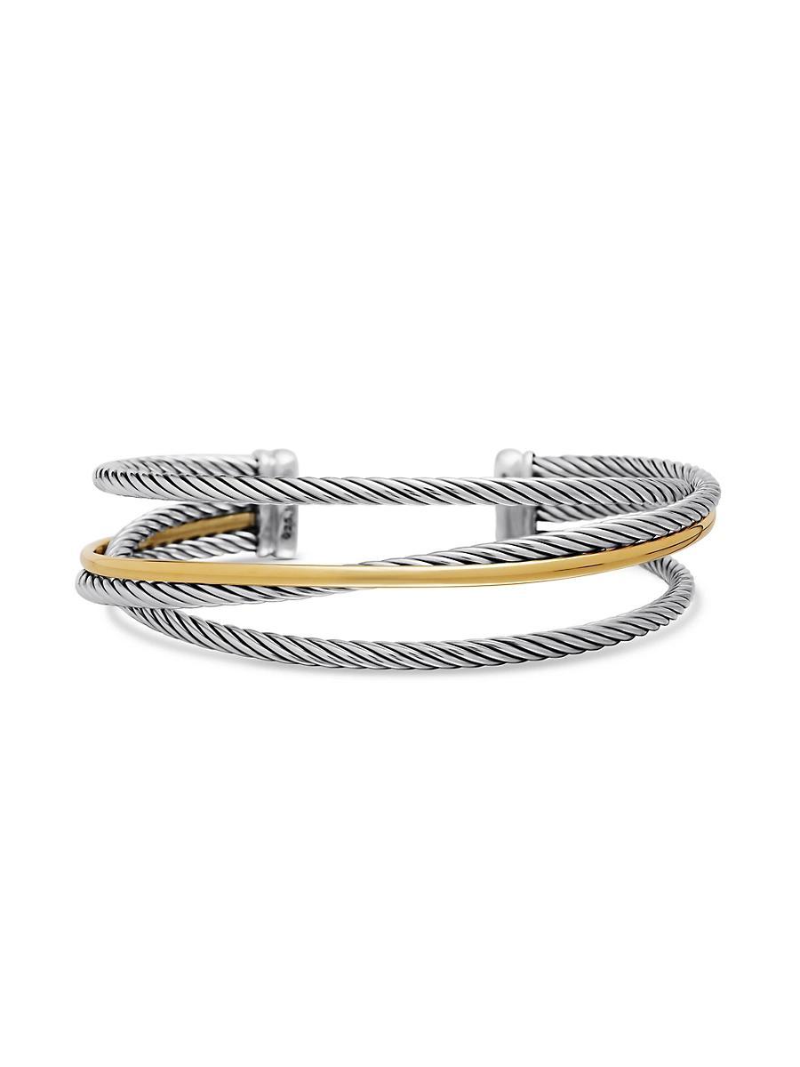 Womens Crossover Three Row Cuff Bracelet in Sterling Silver Product Image