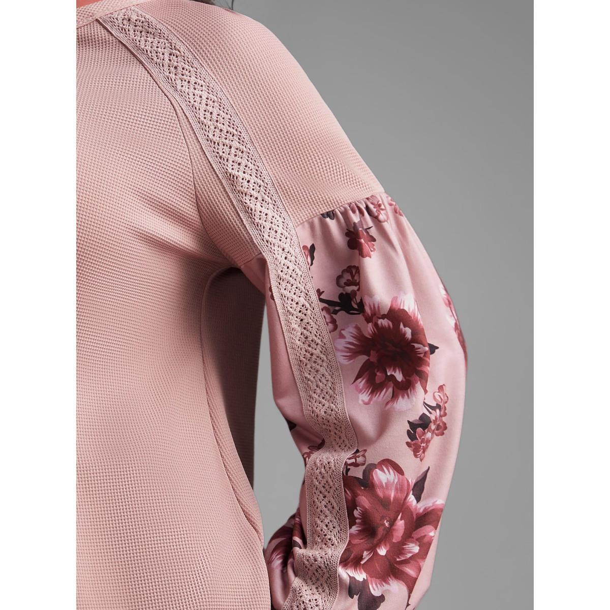 Plus Size Round Neck Floral Patchwork Woven Ribbon Sweatshirt Women Multicolor Elegant Woven ribbon&lace trim Round Neck Everyday Sweatshirts BloomChic 12/L Product Image