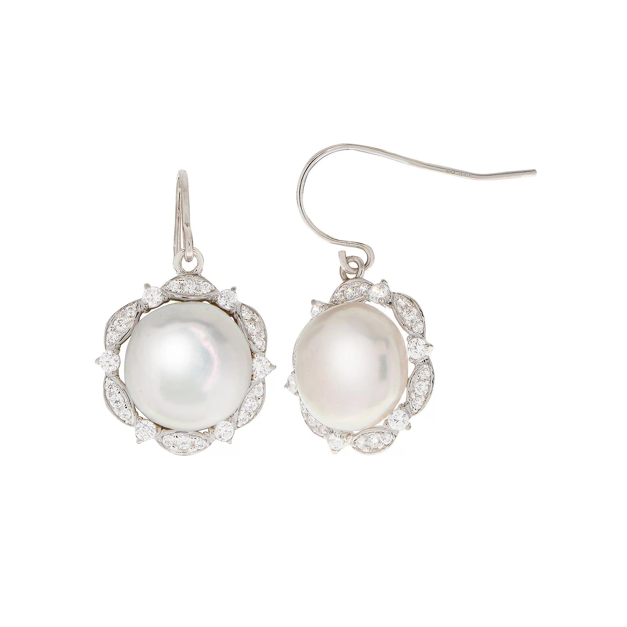 PearLustre by Imperial Sterling Silver Freshwater Cultured Pearl & White Topaz Earrings, Womens Product Image