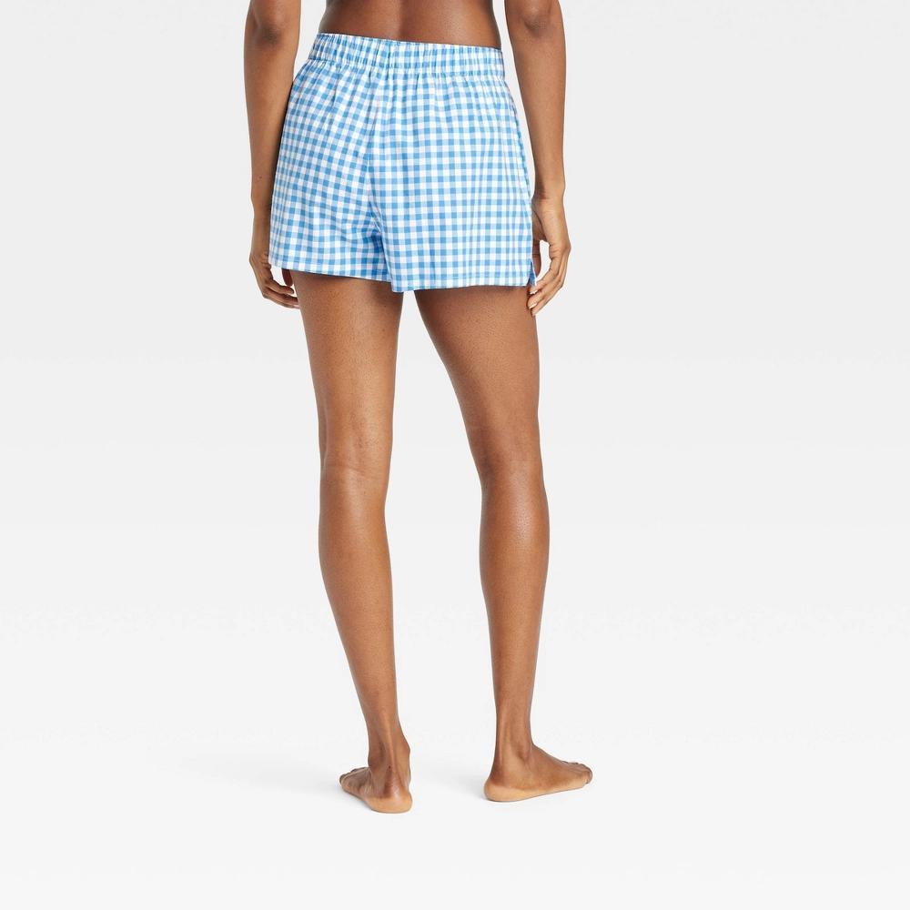 Women's Boxer Pajama Shorts - Colsie™ Blue Gingham L: Cotton Flannel, Midweight, Elastic Waistband Product Image