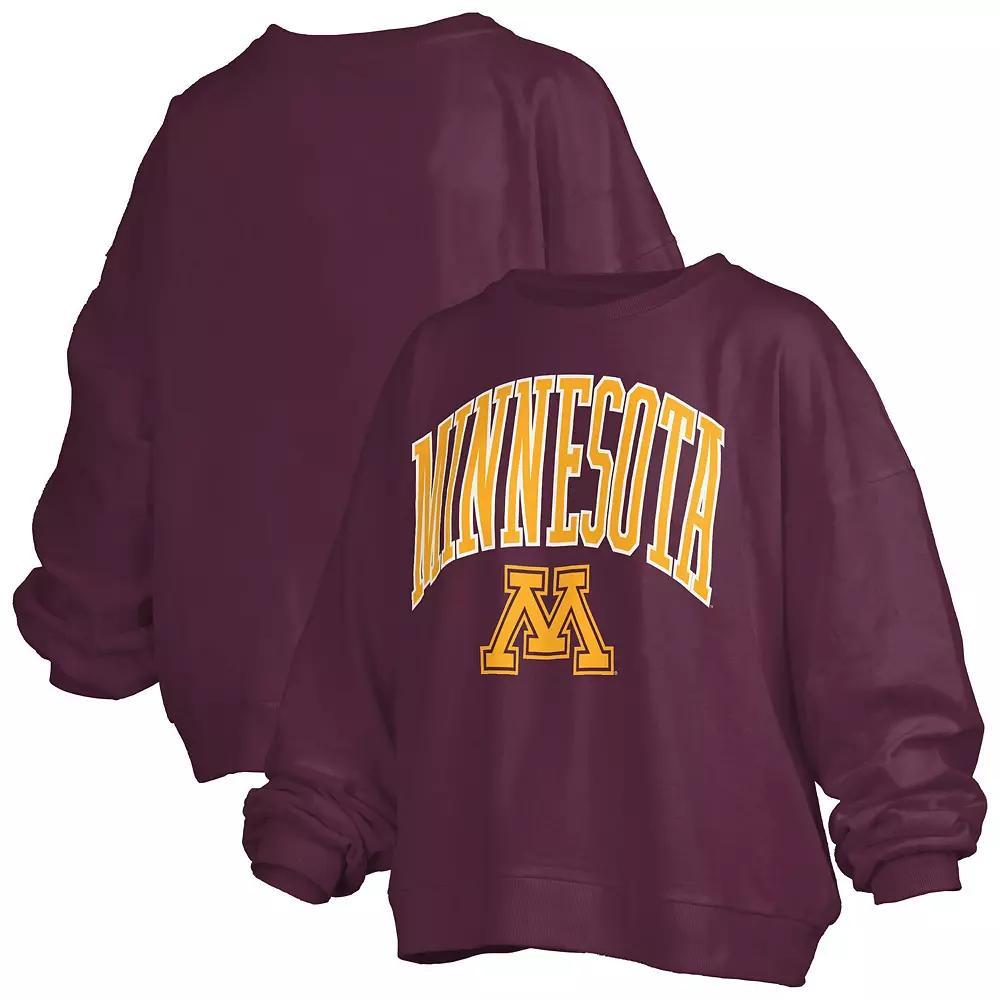 Women's Pressbox Maroon Minnesota Golden Gophers Janise Arch Over Logo Waist Length Oversized Pullover Sweatshirt, Size: Large, Red Product Image
