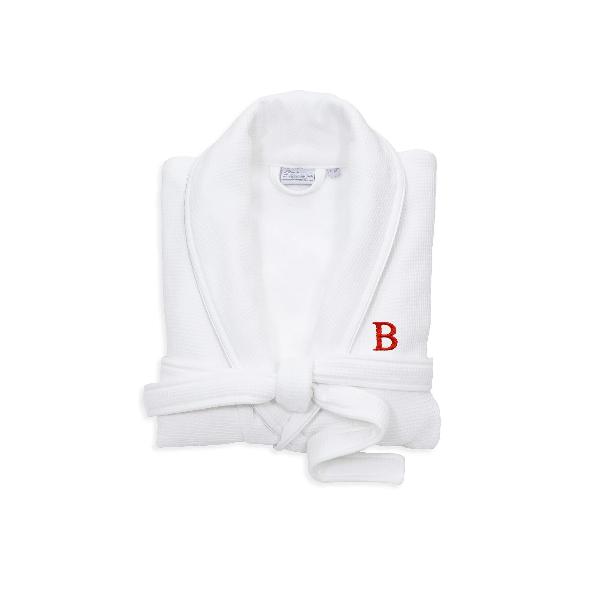 Linum Home Textiles Red Letter Unisex Personalized Turkish Cotton Waffle Terry Satin Piped Trim Bathrobe, Womens Product Image