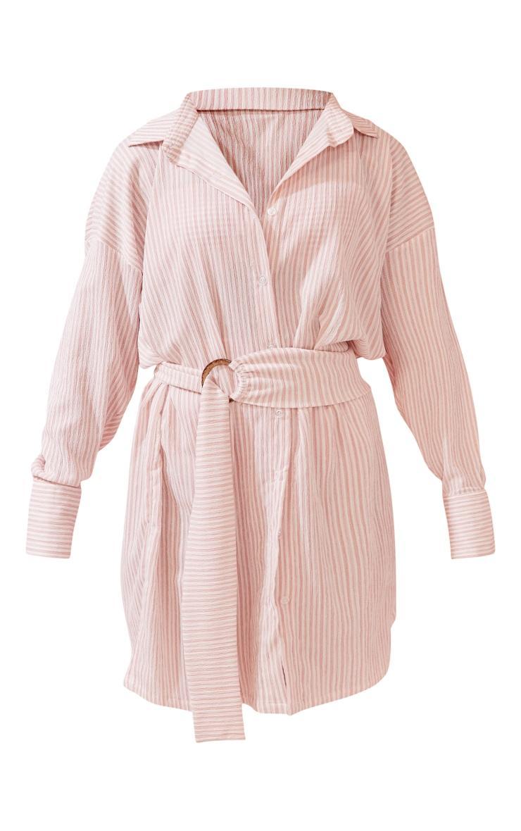 Clay Stripe Rib Tie Waist Oversized Beach Shirt Dress Product Image