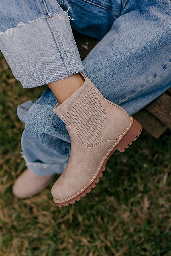 The Cabin Fever Faux Leather Bootie in Warm Taupe Product Image