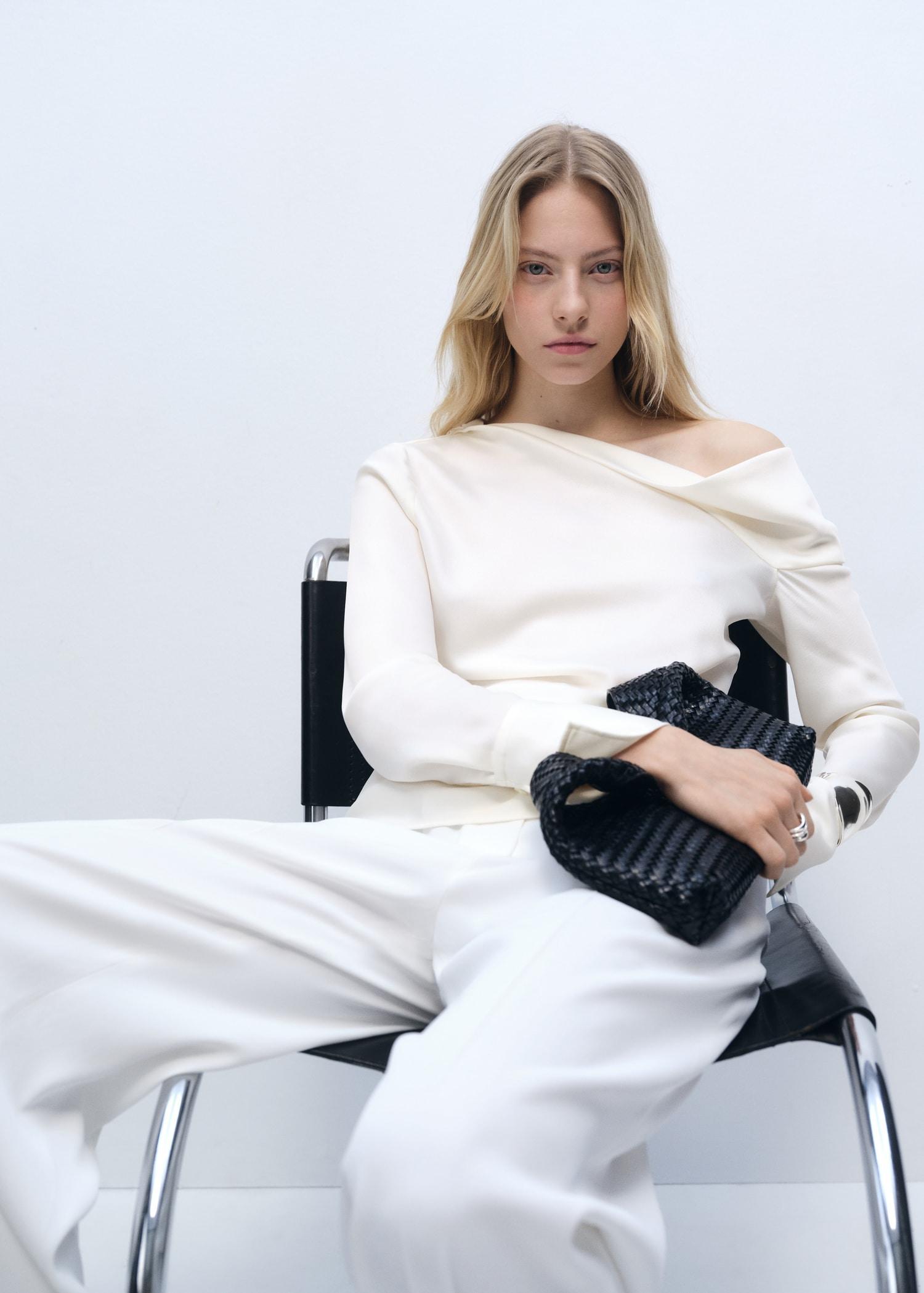 Satin blouse with draped neck - Women | MANGO USA Product Image