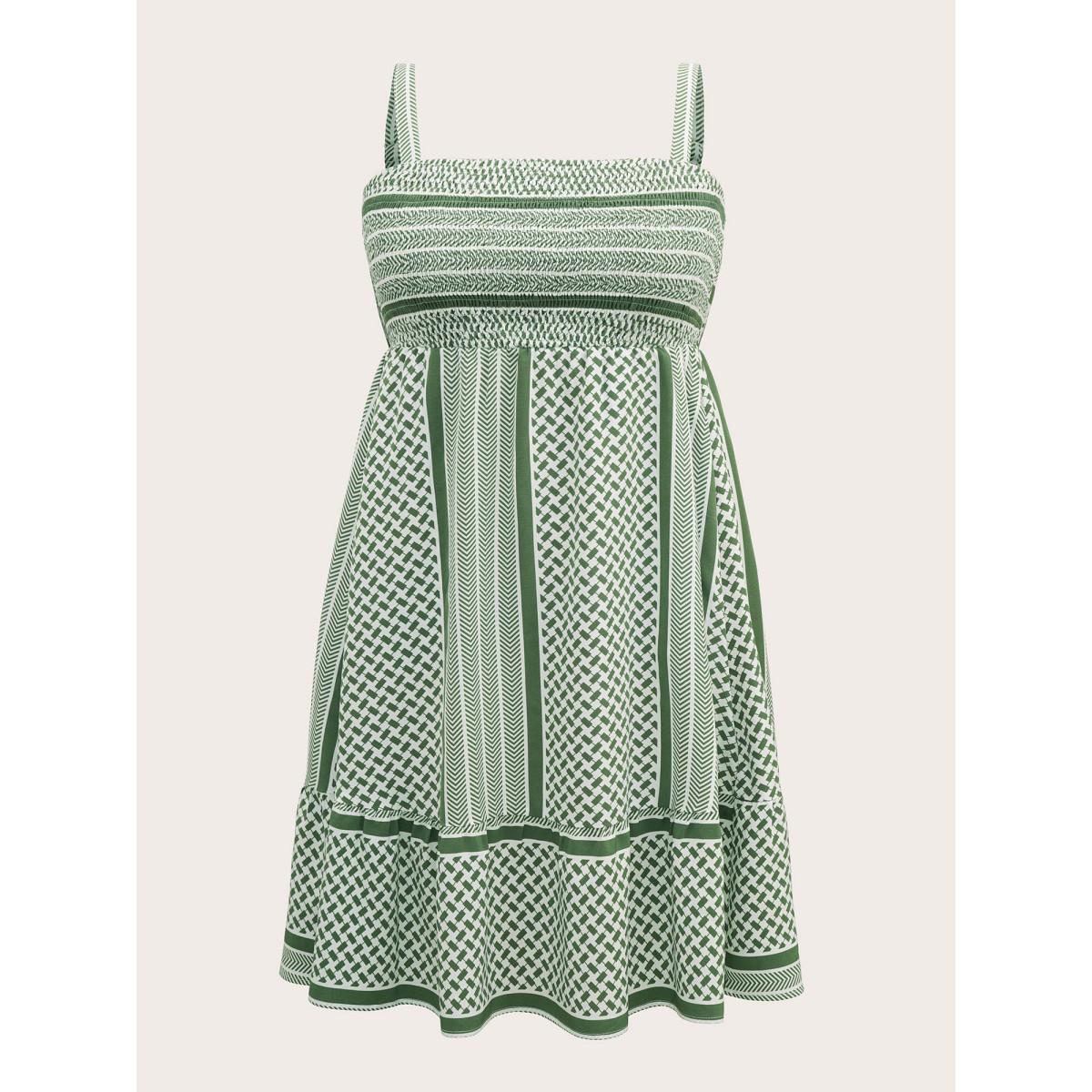 Plus Size Geometric Patchwork Spaghetti Strap Dress Moss Women Resort Non Non Sleeveless Curvy Midi Dress BloomChic 28/5X Product Image