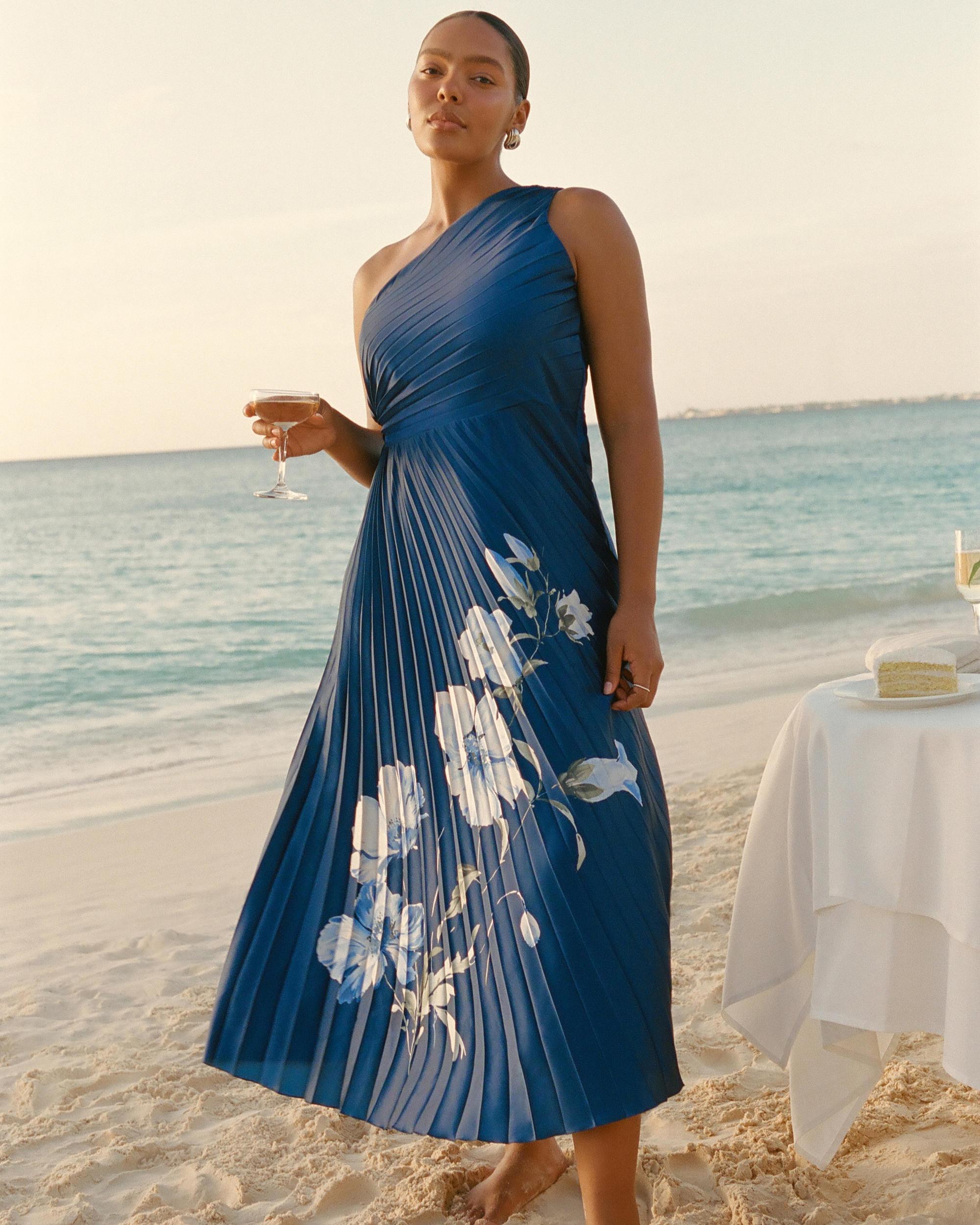 The A&F Giselle Pleated One-Shoulder Maxi Dress Product Image