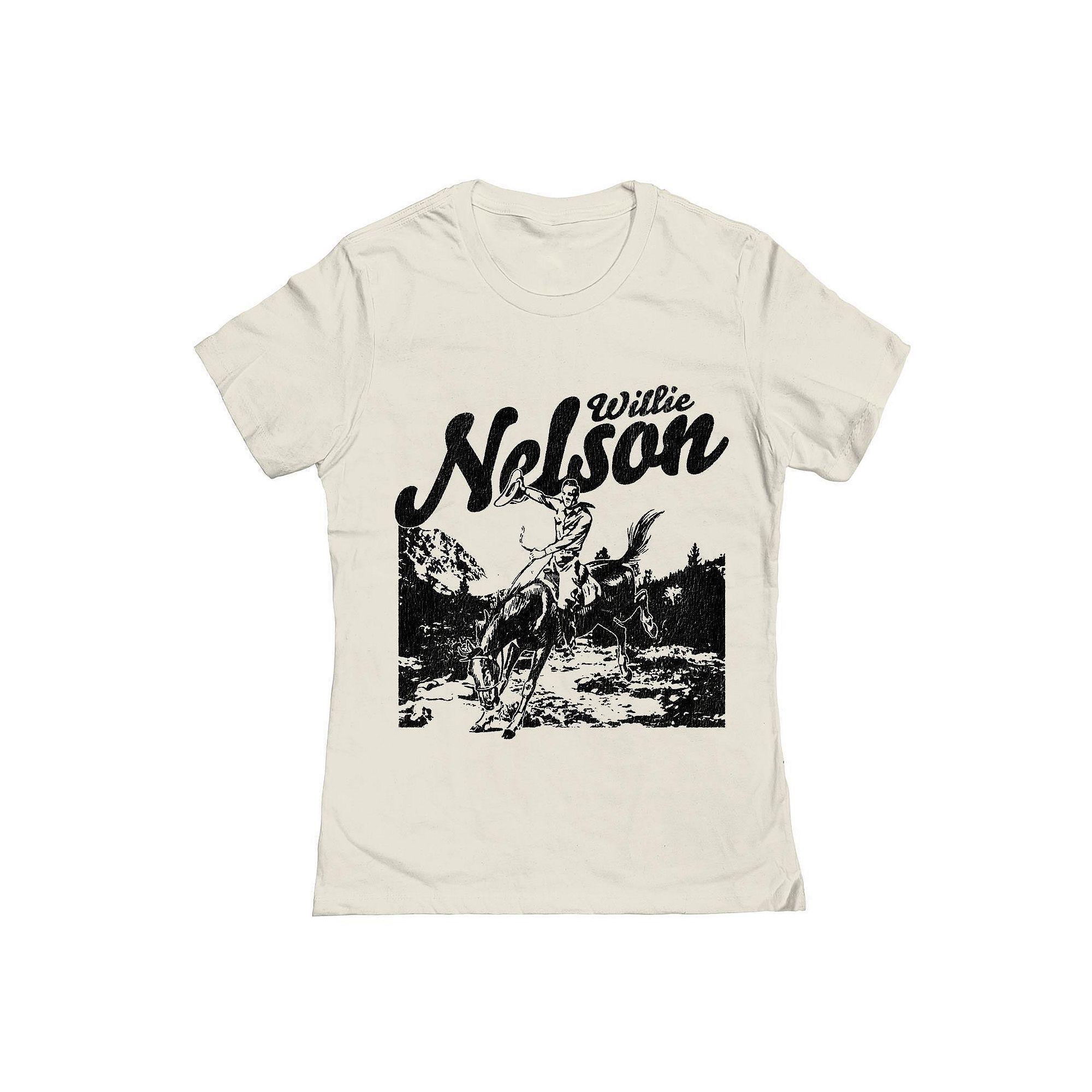 Junior's Willie Nelson Cowboy Stencil Graphic Tee, Women's, Size: XXL, Natural Product Image