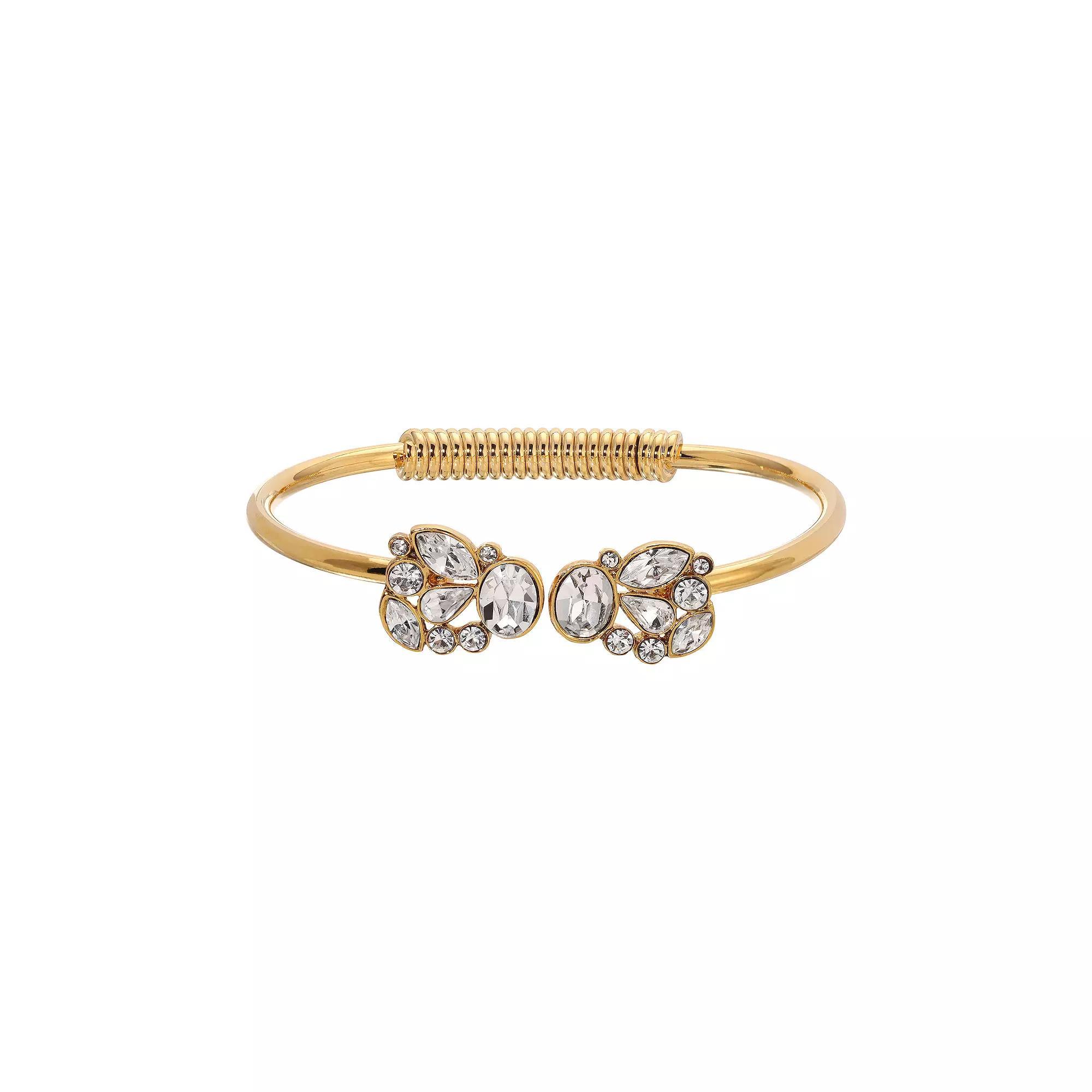 1928 Gold Tone Crystal Glass Stone Spring Bracelet, Womens, White Product Image