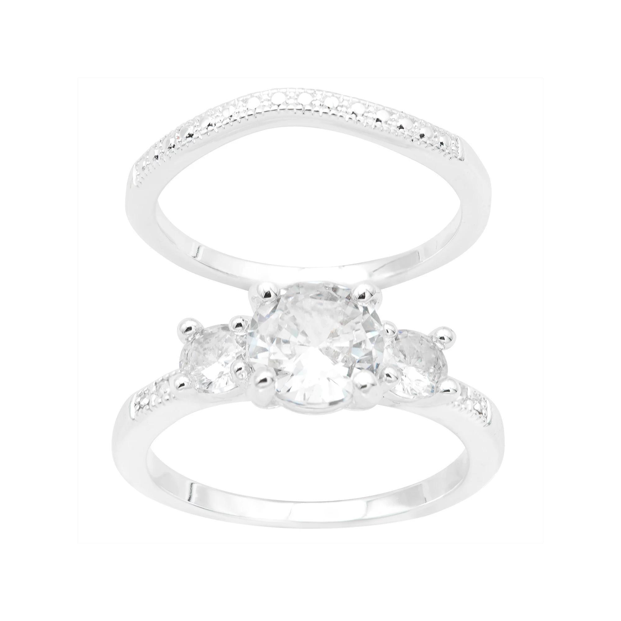 City Luxe Silver Tone Cubic Zirconia Duo Engagement Ring Set, Women's, Size: 9, Silver Tone Clear Product Image