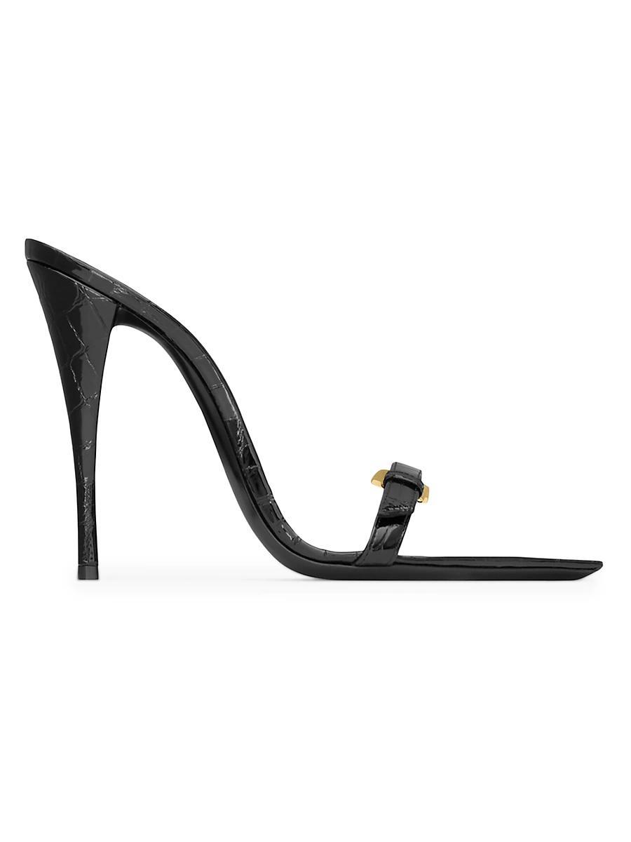 Saint Laurent Womens Lee Mules in Crocodile-Embossed Leather Product Image