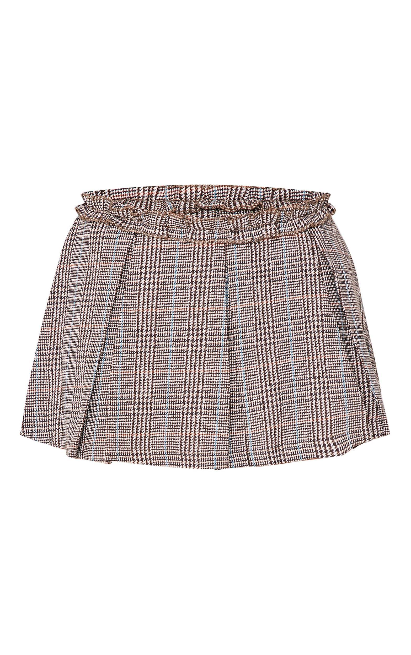 Petite Brown Checked Pleated Mini Skirt Product Image