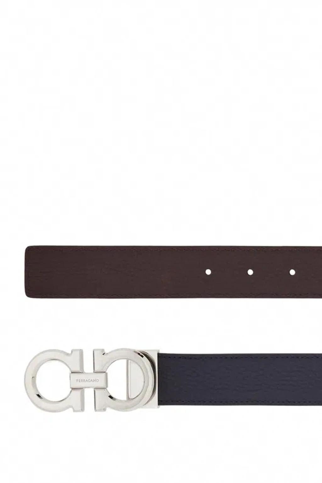 FERRAGAMO Midnight Blue Leather Reversible Belt In Midnight/oxblood Product Image