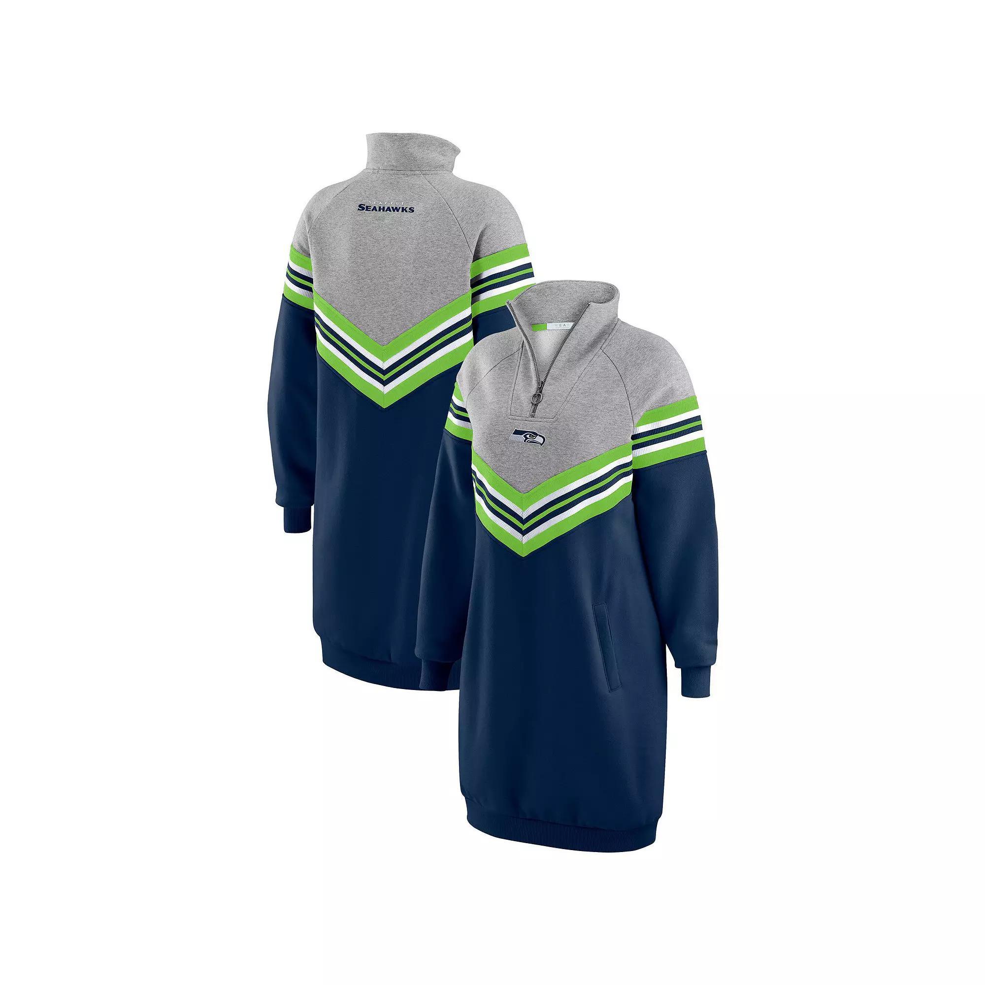 Women's WEAR by Erin Andrews  College Navy/Heather Gray Seattle Seahawks Chevron Stripe Dress, Size: XS, Team Product Image