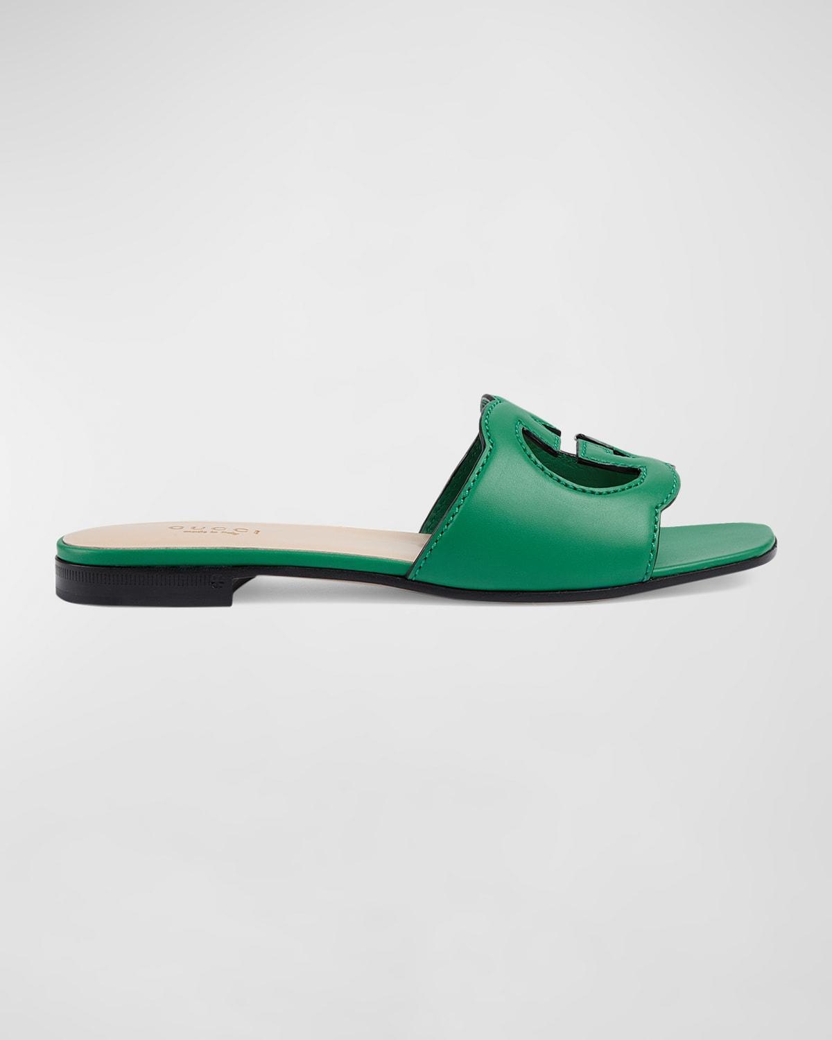 Leather Logo Cutout Flat Sandals Product Image
