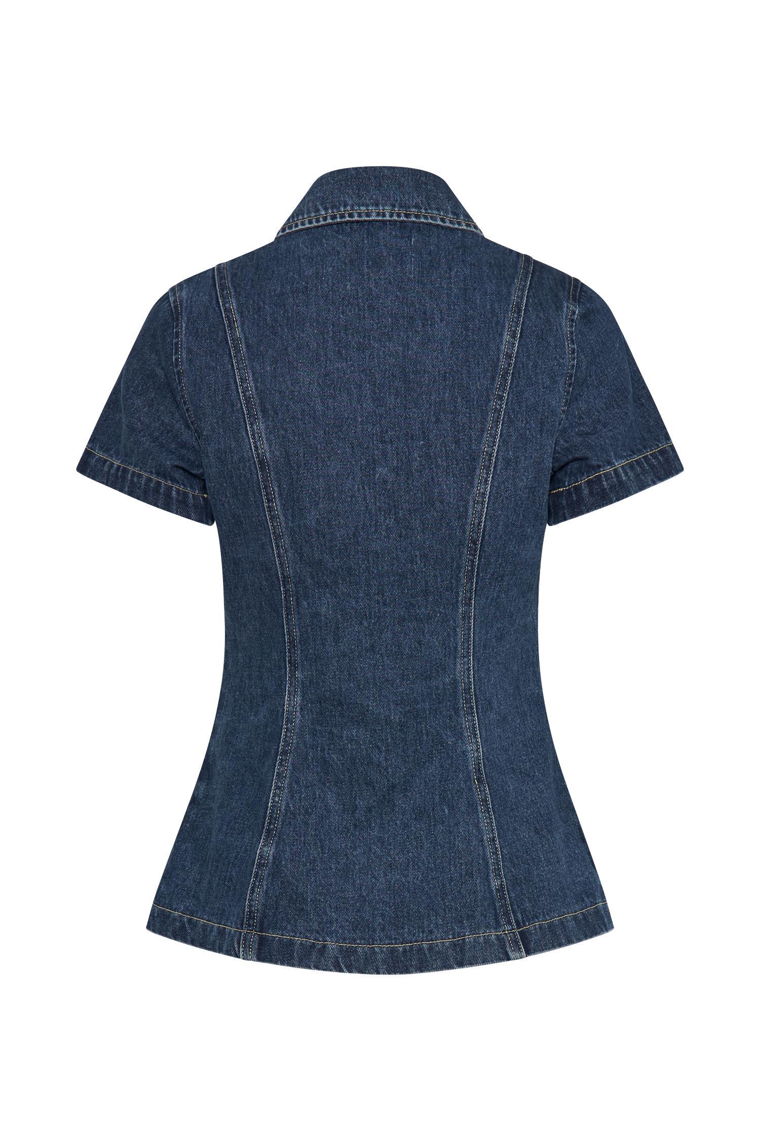 Ellie Denim Short Sleeve Top - Dark Blue Product Image