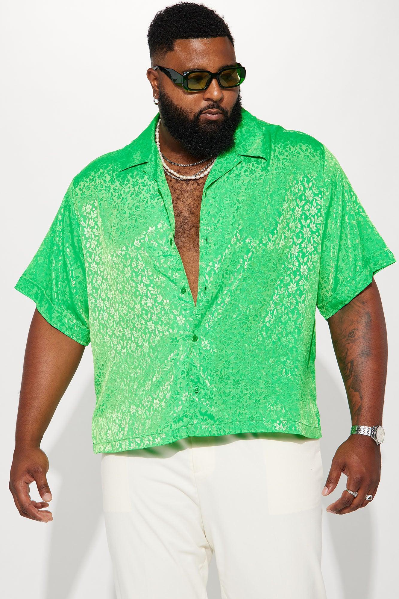 Feel The Gleam Short Sleeve Button Up - Green Product Image