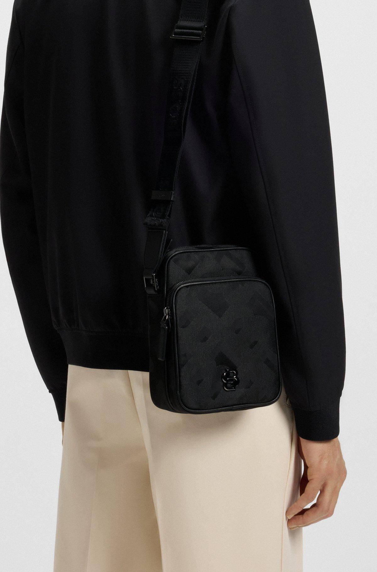 BOSS - Monogram-jacquard reporter bag with Double B trim - Black Product Image