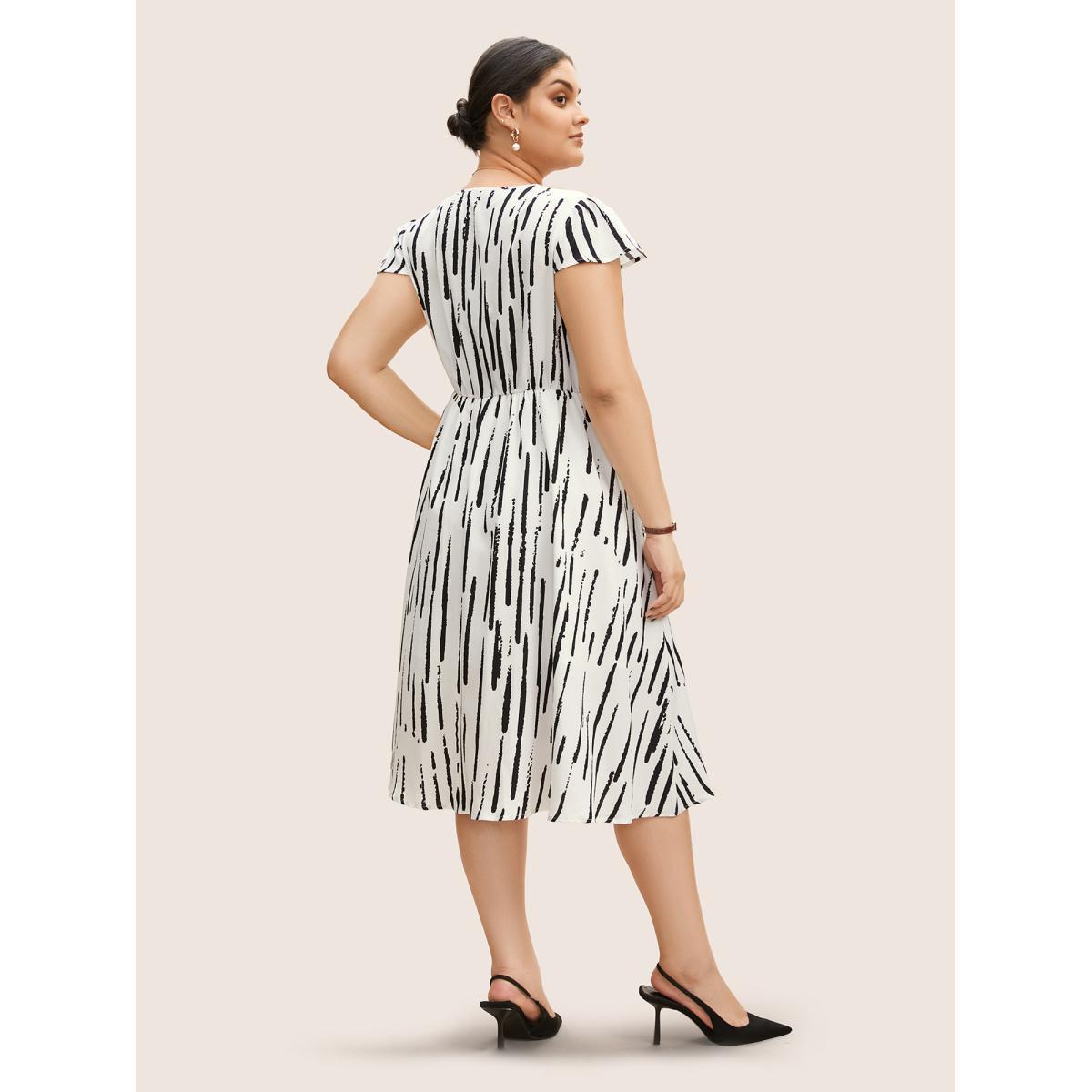 Plus Size Striped Wrap Tie Knot Cap Sleeve Midi Dress Originalwhite Women At the Office Tie knot V-neck Cap Sleeve Curvy BloomChic 22-24/3X Product Image