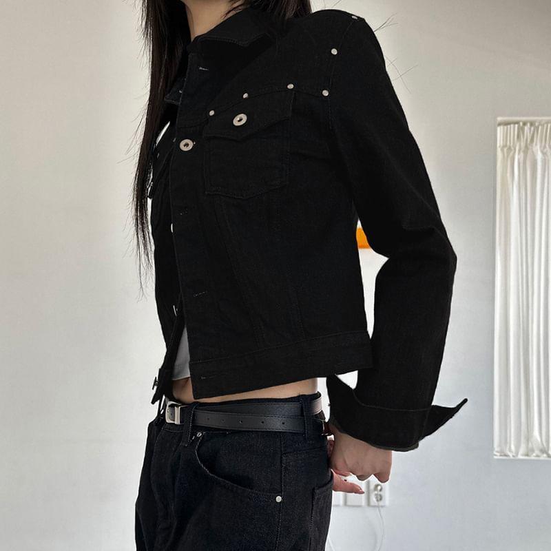 Long Sleeve Studded Denim Jacket Product Image