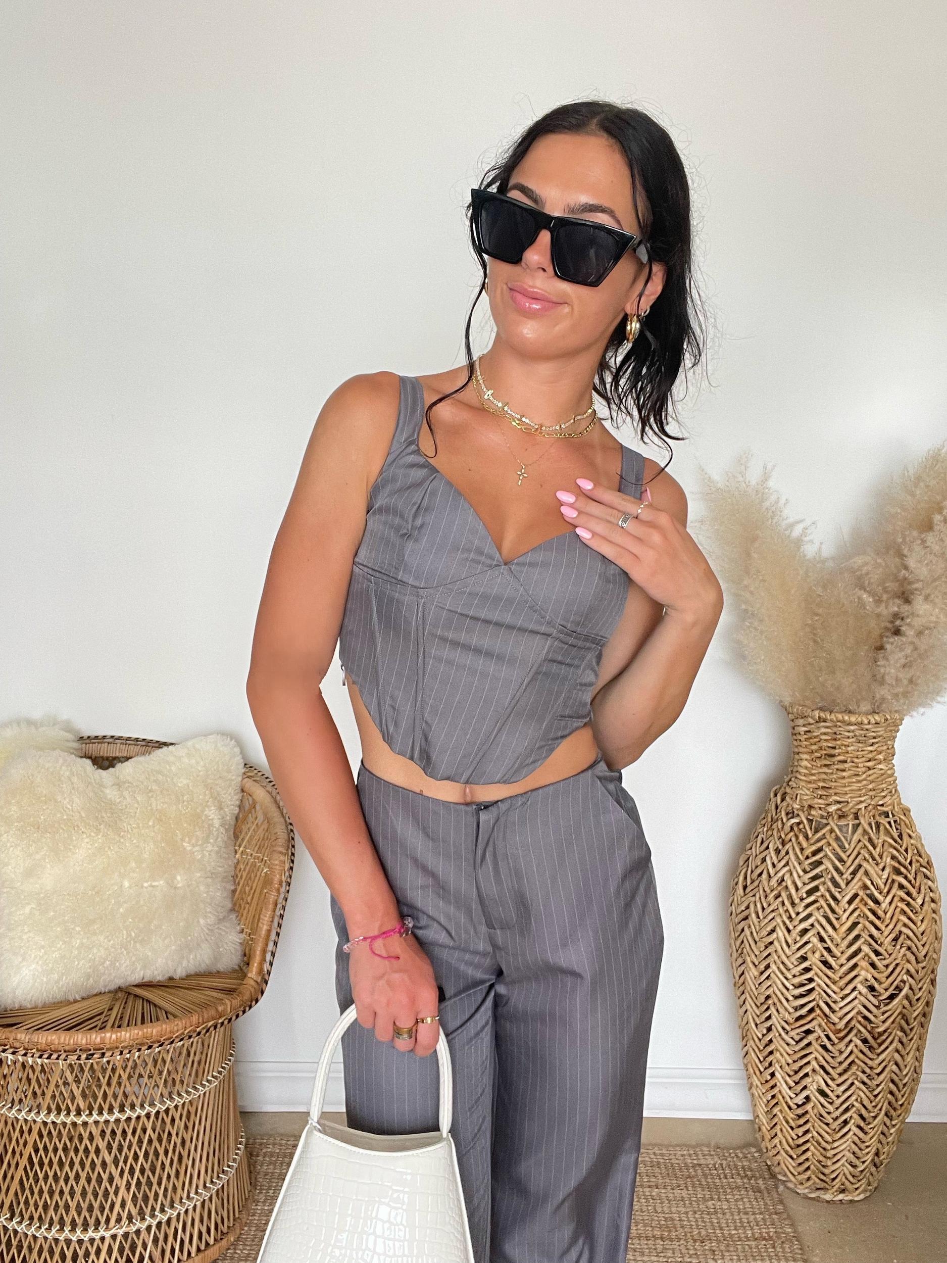 FINAL SALE Noa Pin Stripe Corset | Gray Product Image
