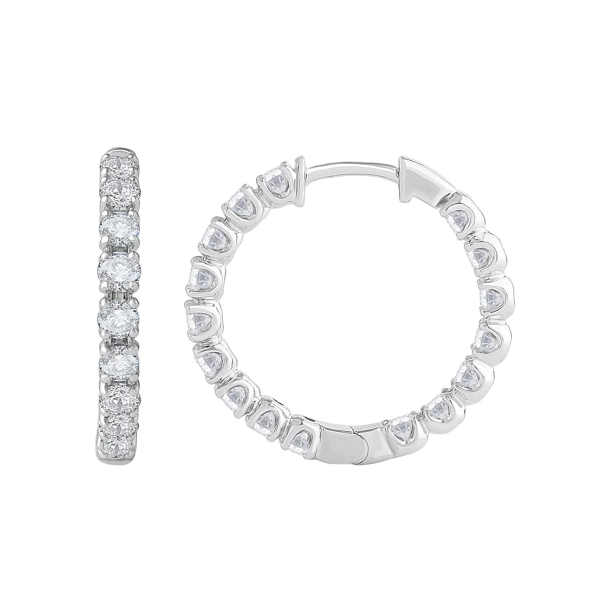 Diamond Medley 14k White Gold 2 Carat T.W. Lab-Grown Diamond Hoop Earrings, Women's, 14k Whgold Product Image
