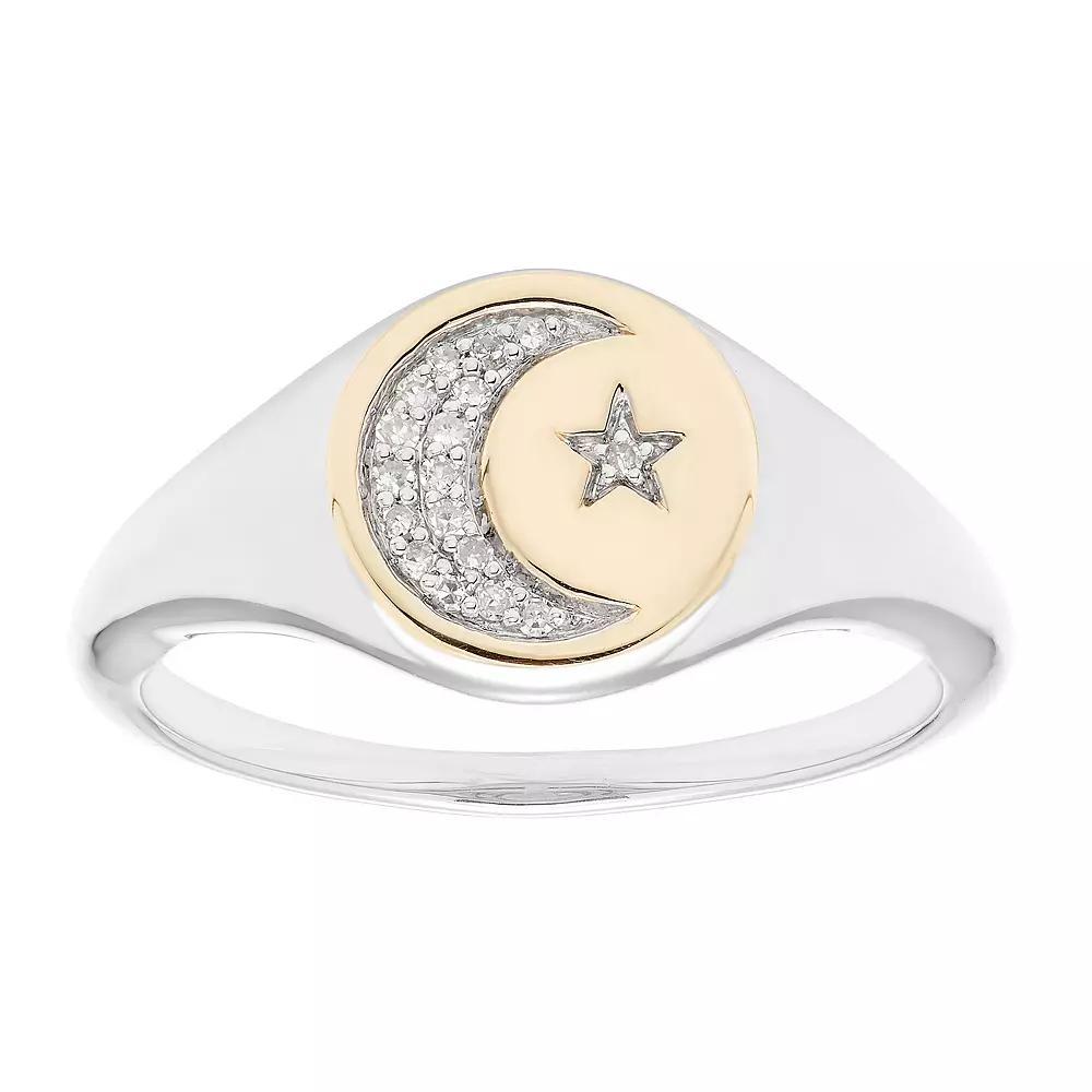 It's Personal 14k Gold Over Sterling Silver Diamond Accent Moon & Star Signet Ring, Women's, Size: 6, Two Tone Product Image