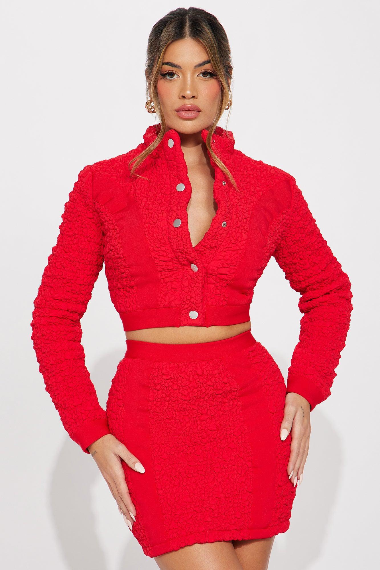 Babe Nation Textured Skirt Set - Red Product Image