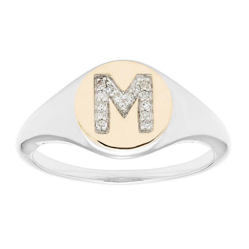 It's Personal 14k Gold Over Sterling Silver Diamond Accent Initial Signet Ring, Women's, Size: 5, Two Tone A Product Image