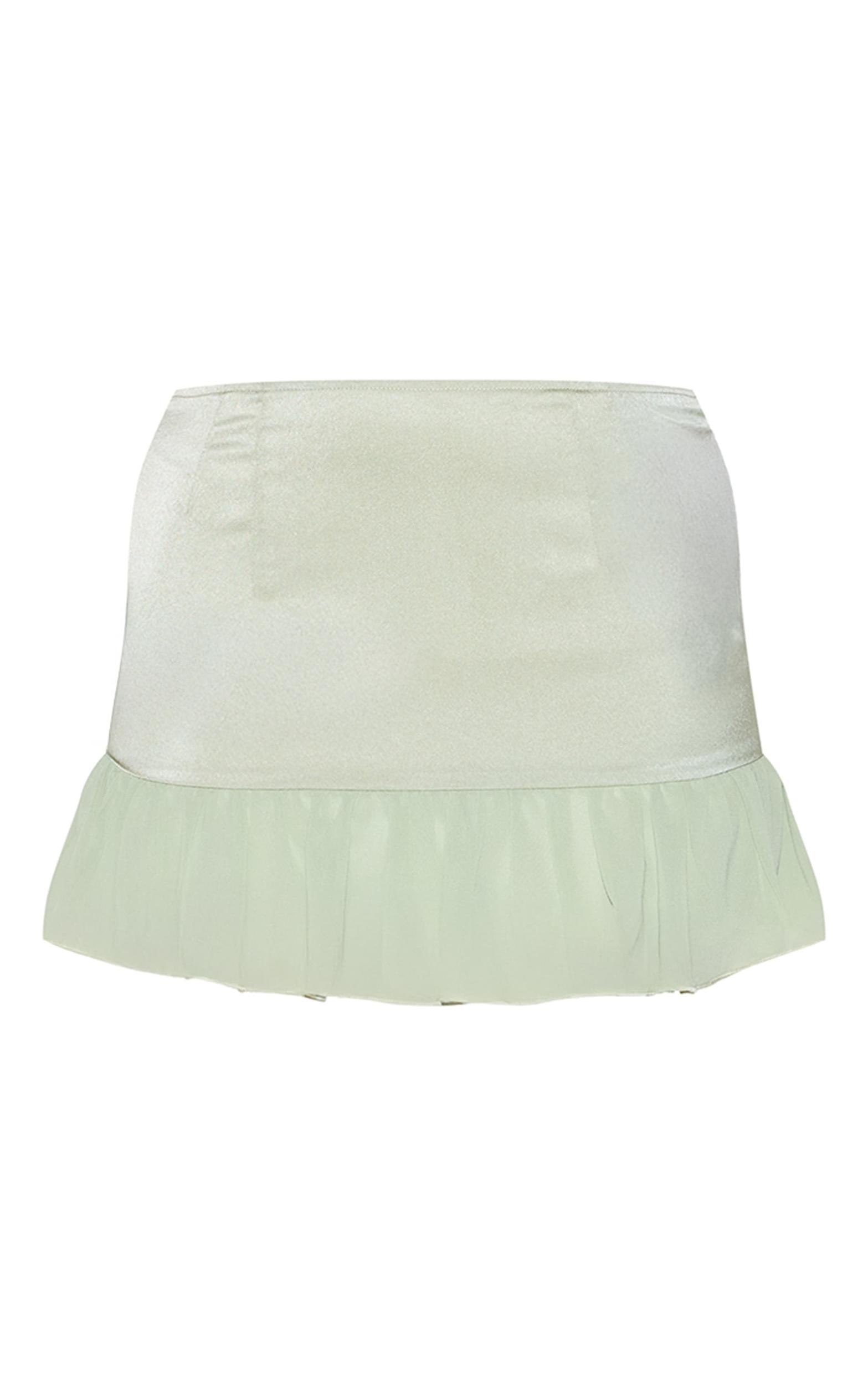  Sage Satin Chiffon Frill Hem Mini Skirt Product Image
