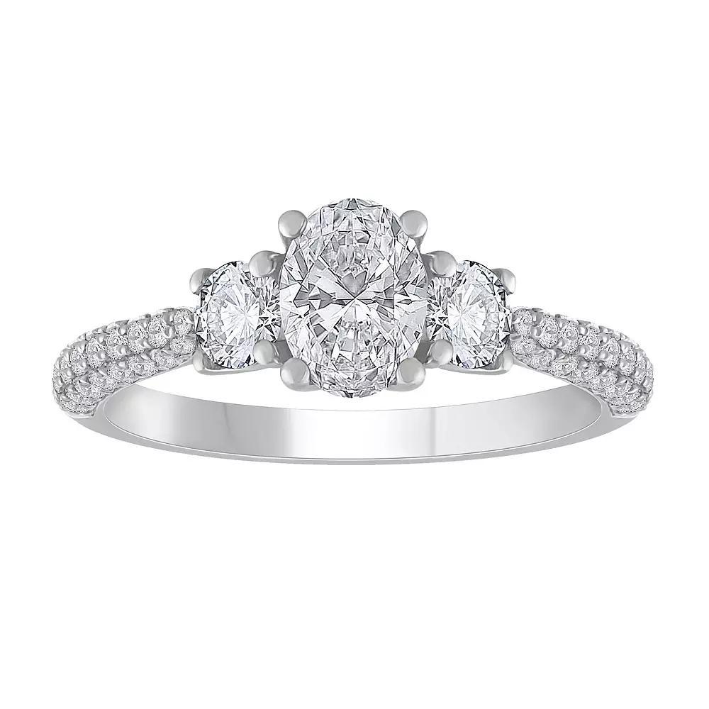 Diamond Medley 14k White Gold 1 1/2 Carat T.W. Lab-Grown Diamond Oval 3-Stone Ring, Women's, Size: 8, 14k Whgold Product Image