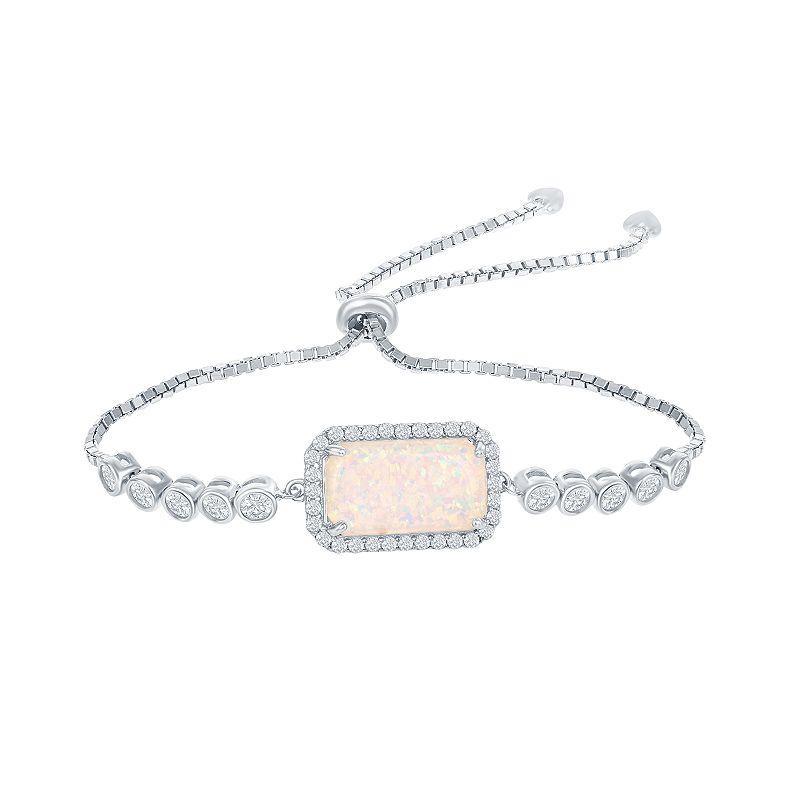 Sterling Silver White Opal Cubic Zirconia Border Bracelet, Women's, Size: 8" Product Image