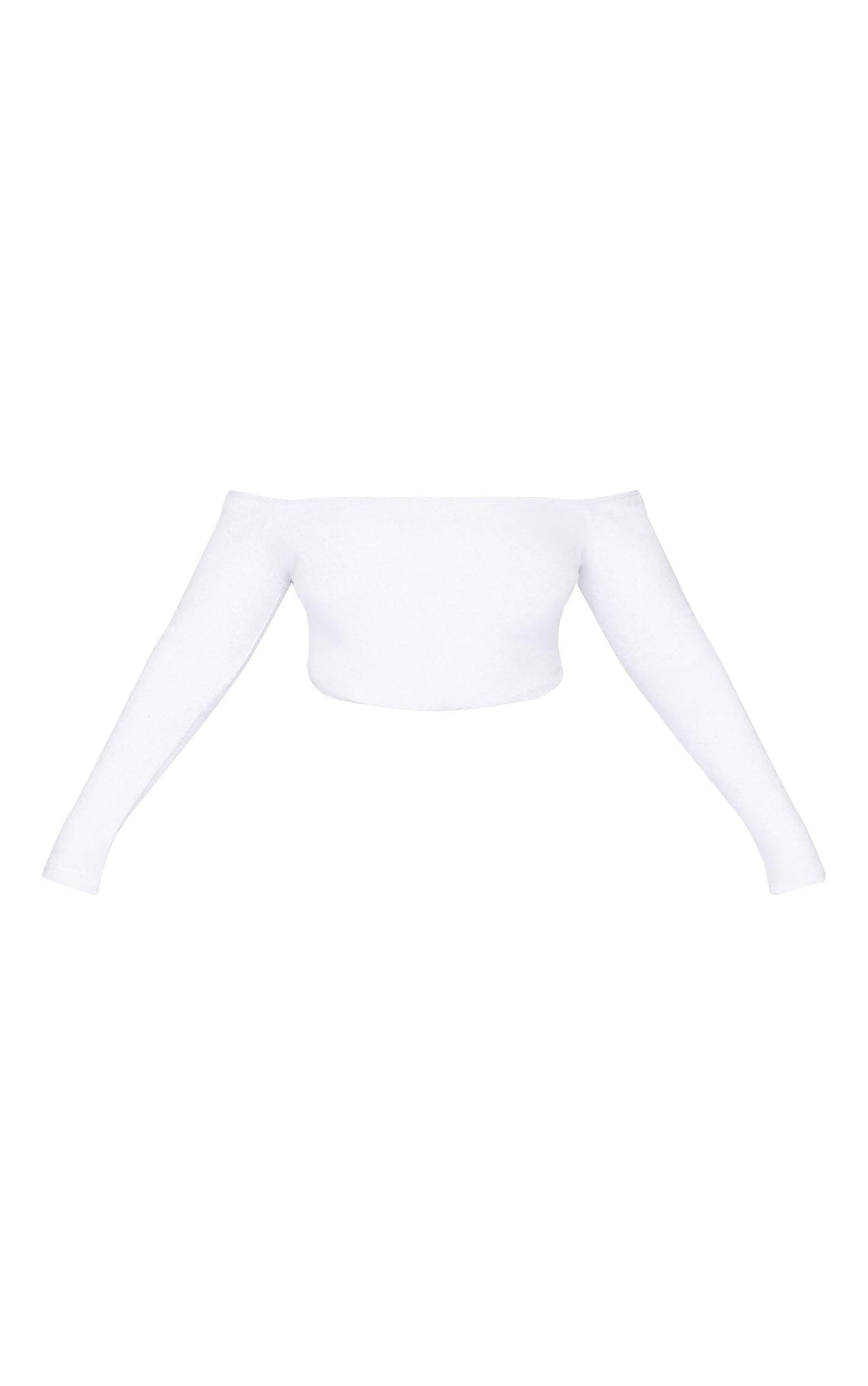Plus White Brushed Rib Bardot Long Sleeve Bodysuit Product Image