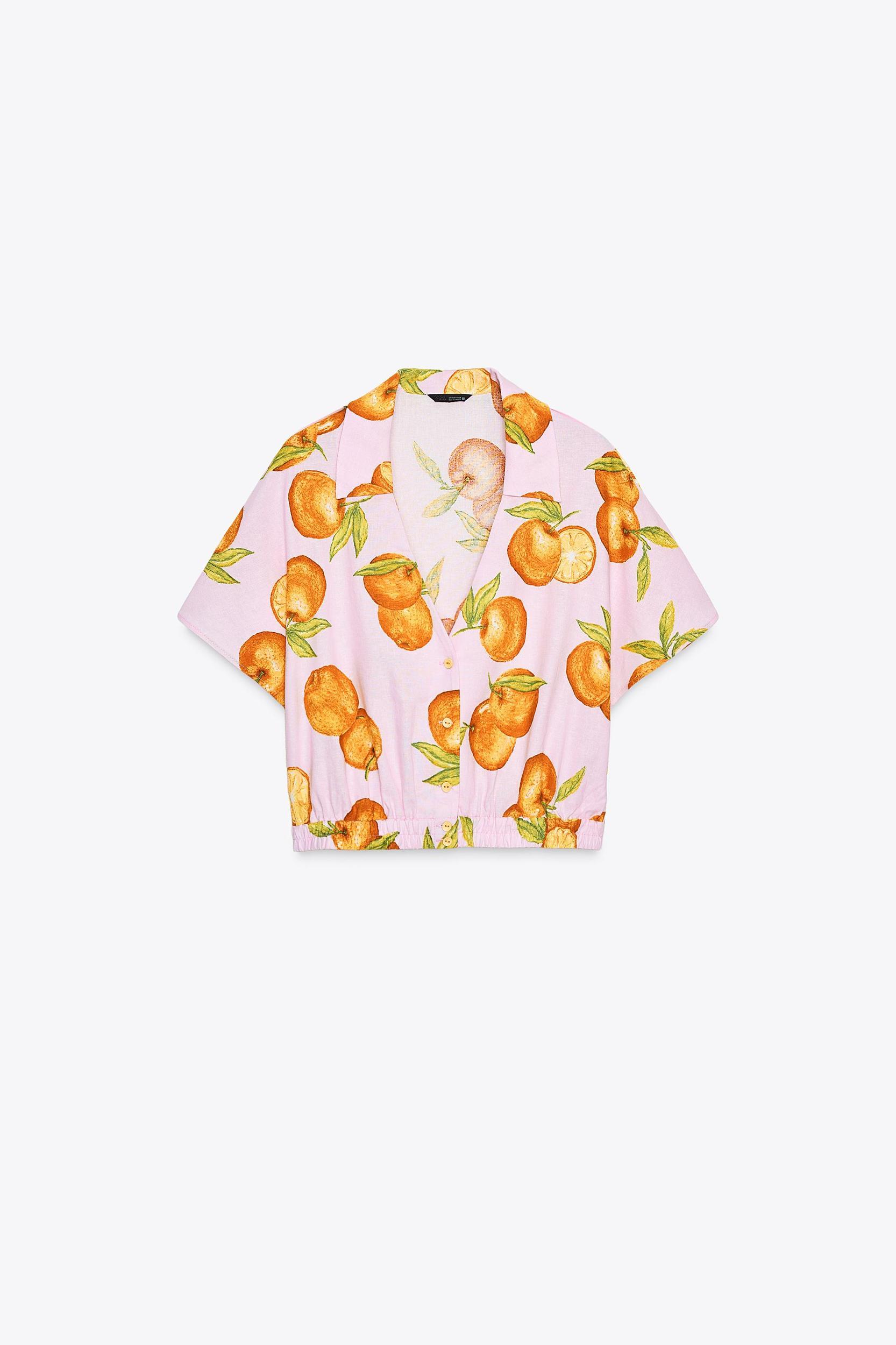 PRINTED CROPPED LINEN TOP Product Image