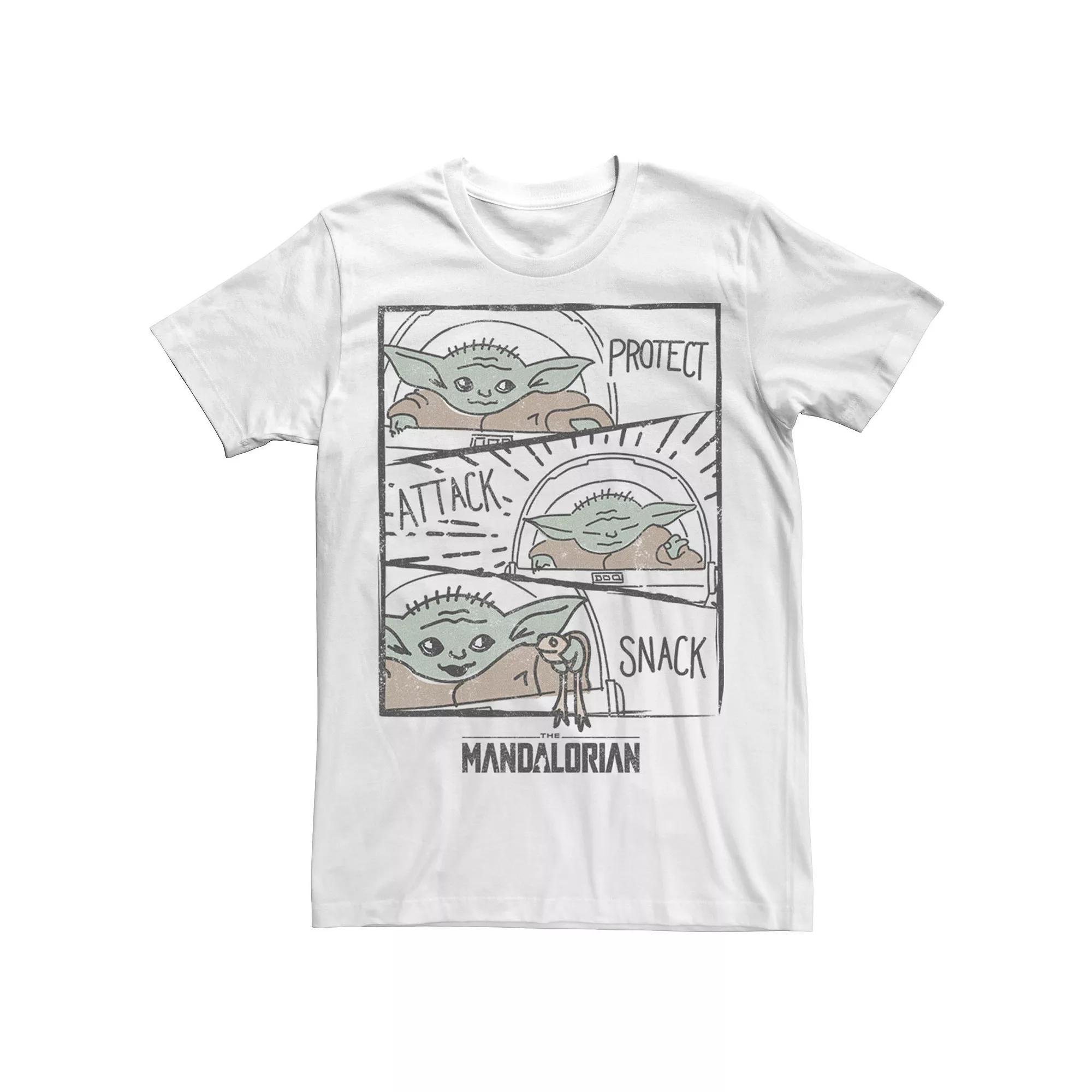 Men's Star Wars The Mandalorian The Child Aka Baby Yoda Protect Attack Snack Tee, Size: 3XL, White Product Image