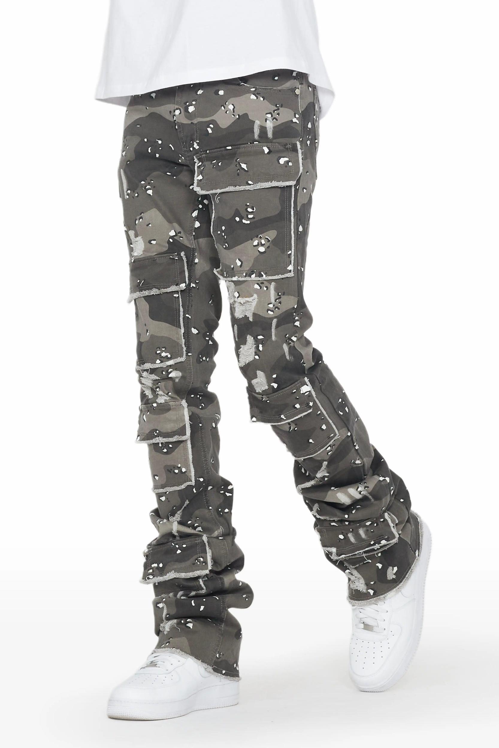 Petrus Grey Camo Super Stacked Flare Jean Male Product Image