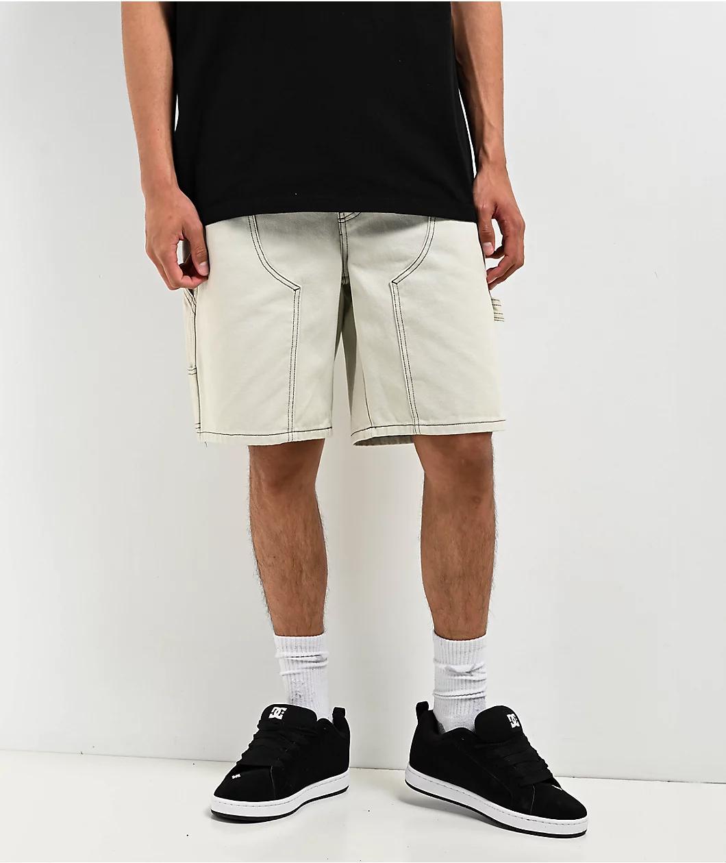 Empyre Loose Fit Double Knee Natural Denim Shorts Product Image