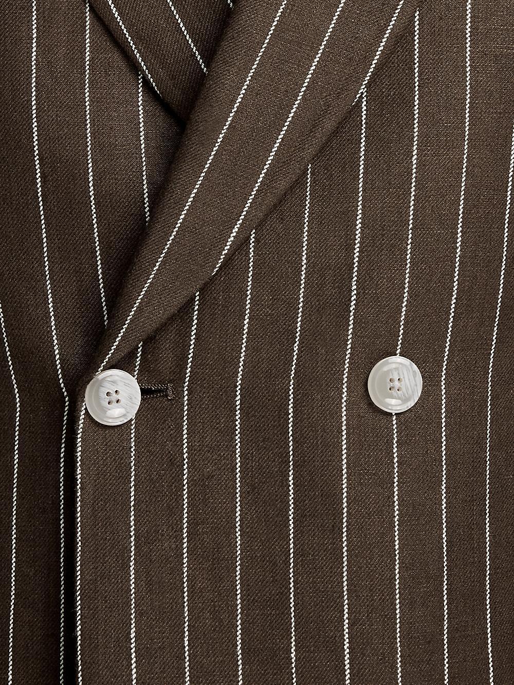 Linen Pinstripe Double Breasted Peak Lapel Suit Jacket - Dark Brown Product Image