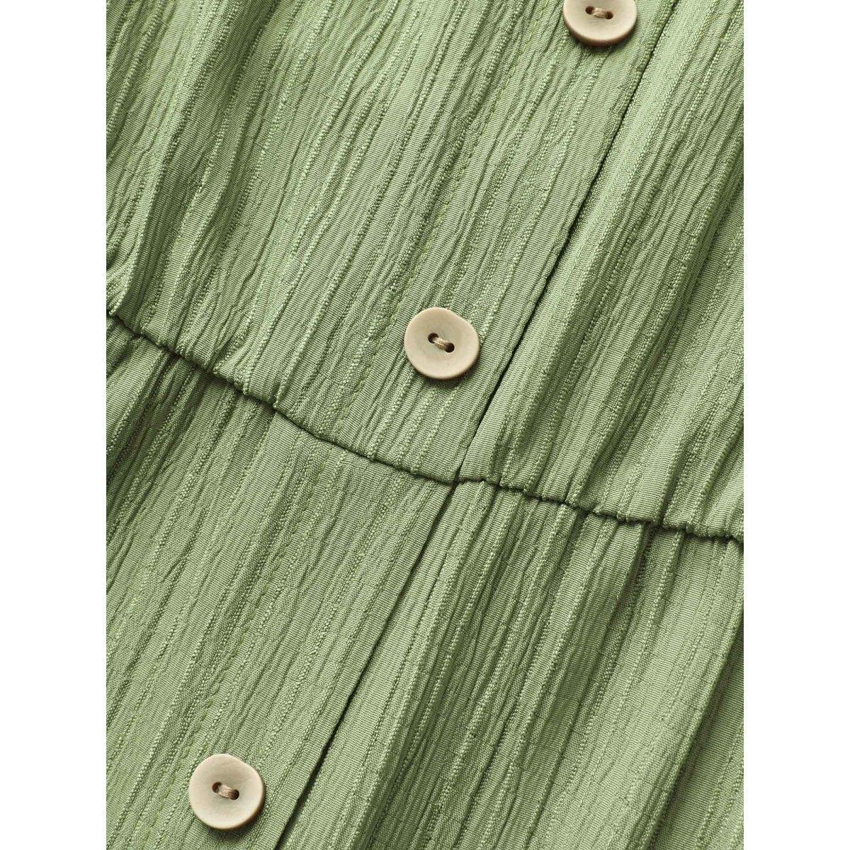 Plus Size Plain Textured Crew Neck Button Detail Midi Dress Palemauve Women Work From Home Belted Round Neck Sleeveless Curvy BloomChic 28/5X Product Image