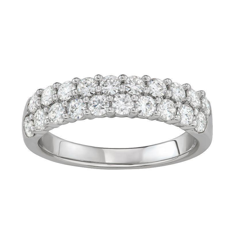 Charles & Colvard 14k White Gold 1 Carat T.W. Lab-Created Moissanite Two-Row Wedding Band, Women's, Size: 9, Yellow Product Image
