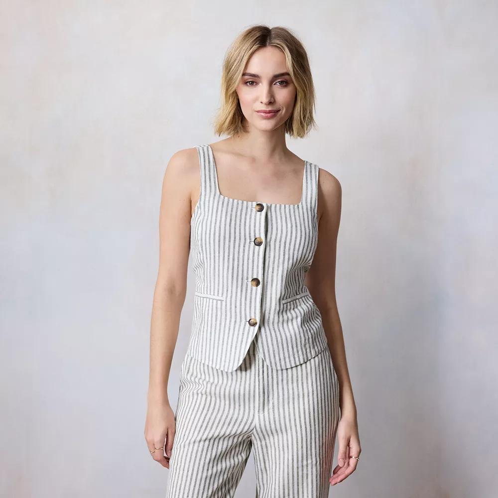 Women's LC Lauren Conrad Thin Strap Square Neck Vest, Size: XXL, Green Monaco Stripe Product Image