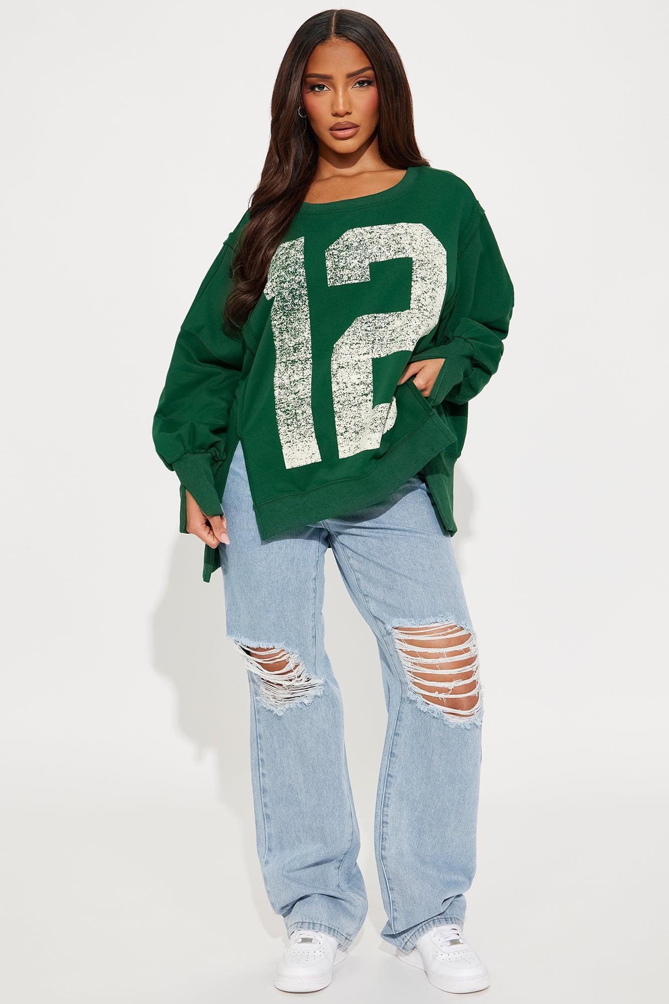 Sideline Babe Oversized Sweatshirt - Hunter Green Product Image