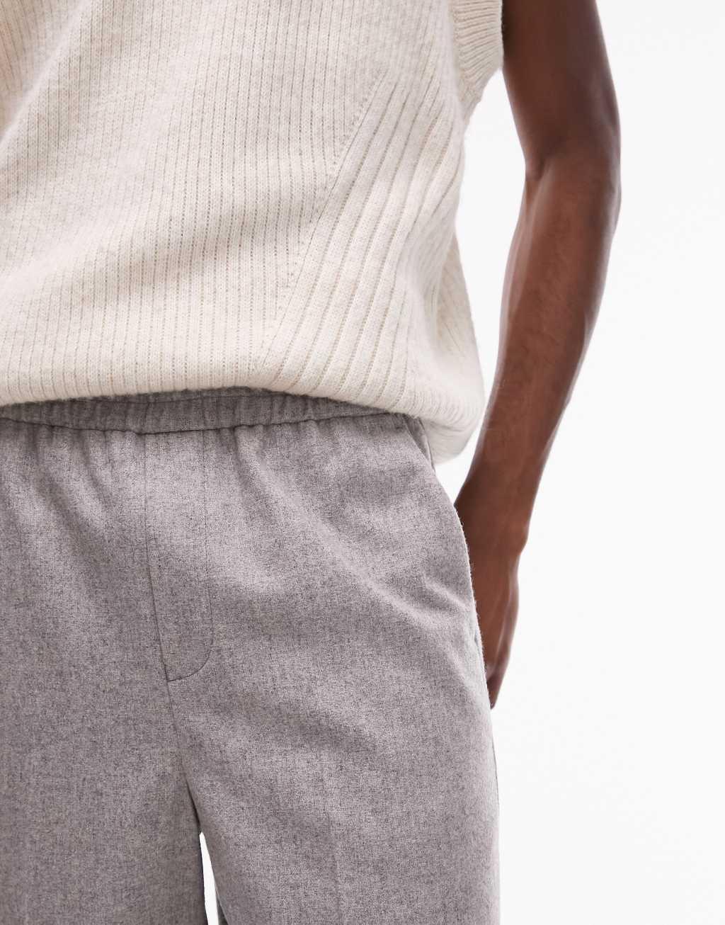 Topman wide leg wool mix elastic waistband pants Product Image