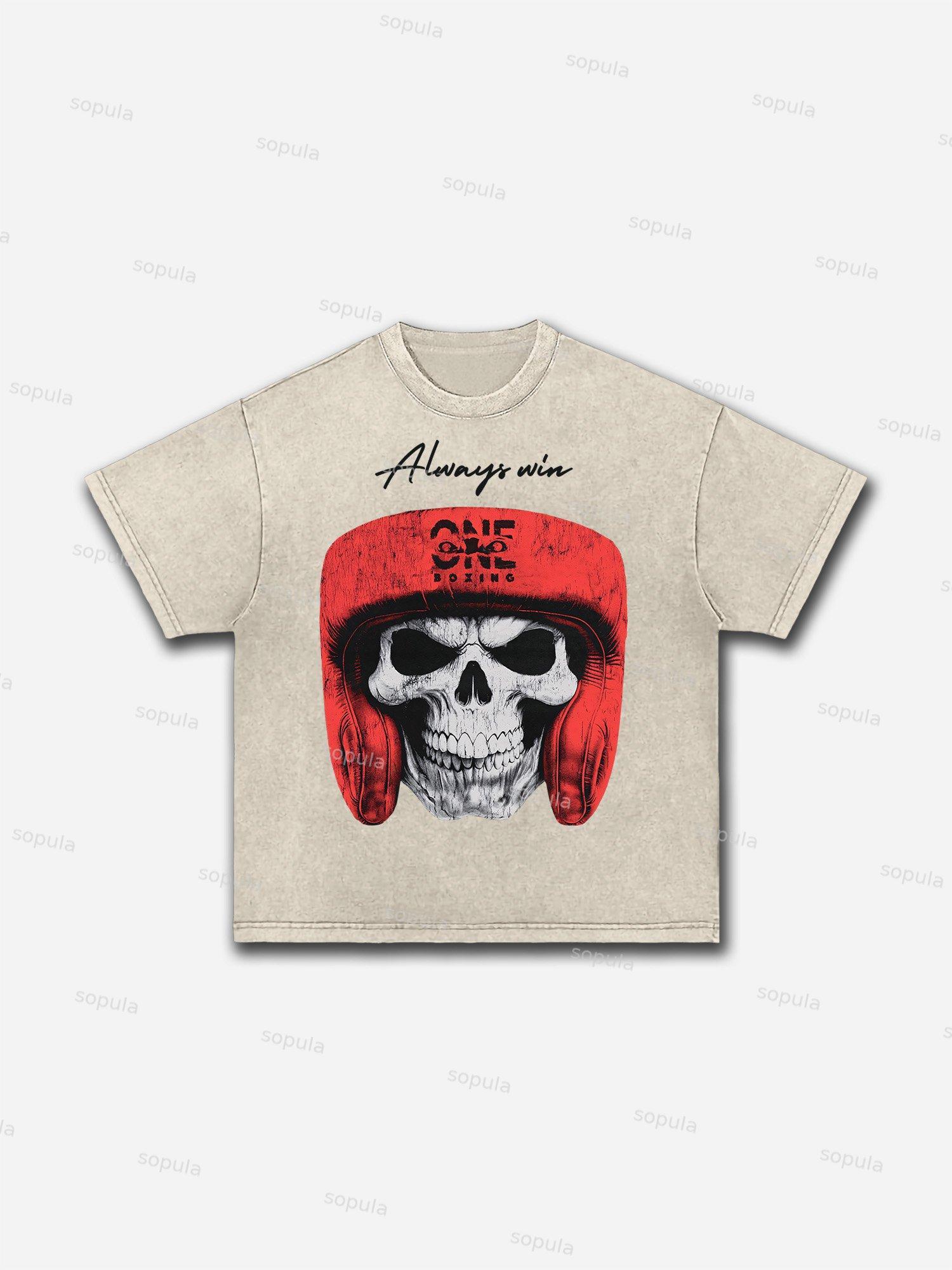 Big Head Skull Boxing Graphic Acid Wash T-shirt Product Image
