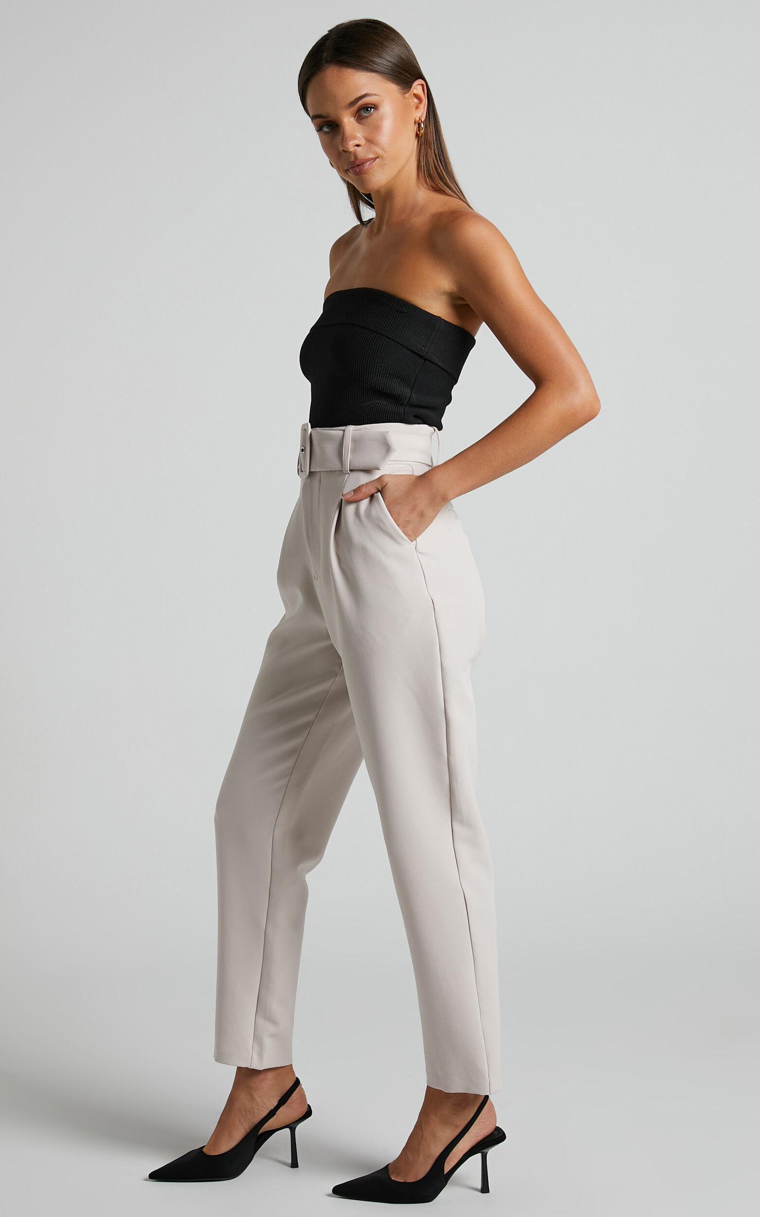 Milica Trousers - Belted High Waisted Trousers in Beige Product Image