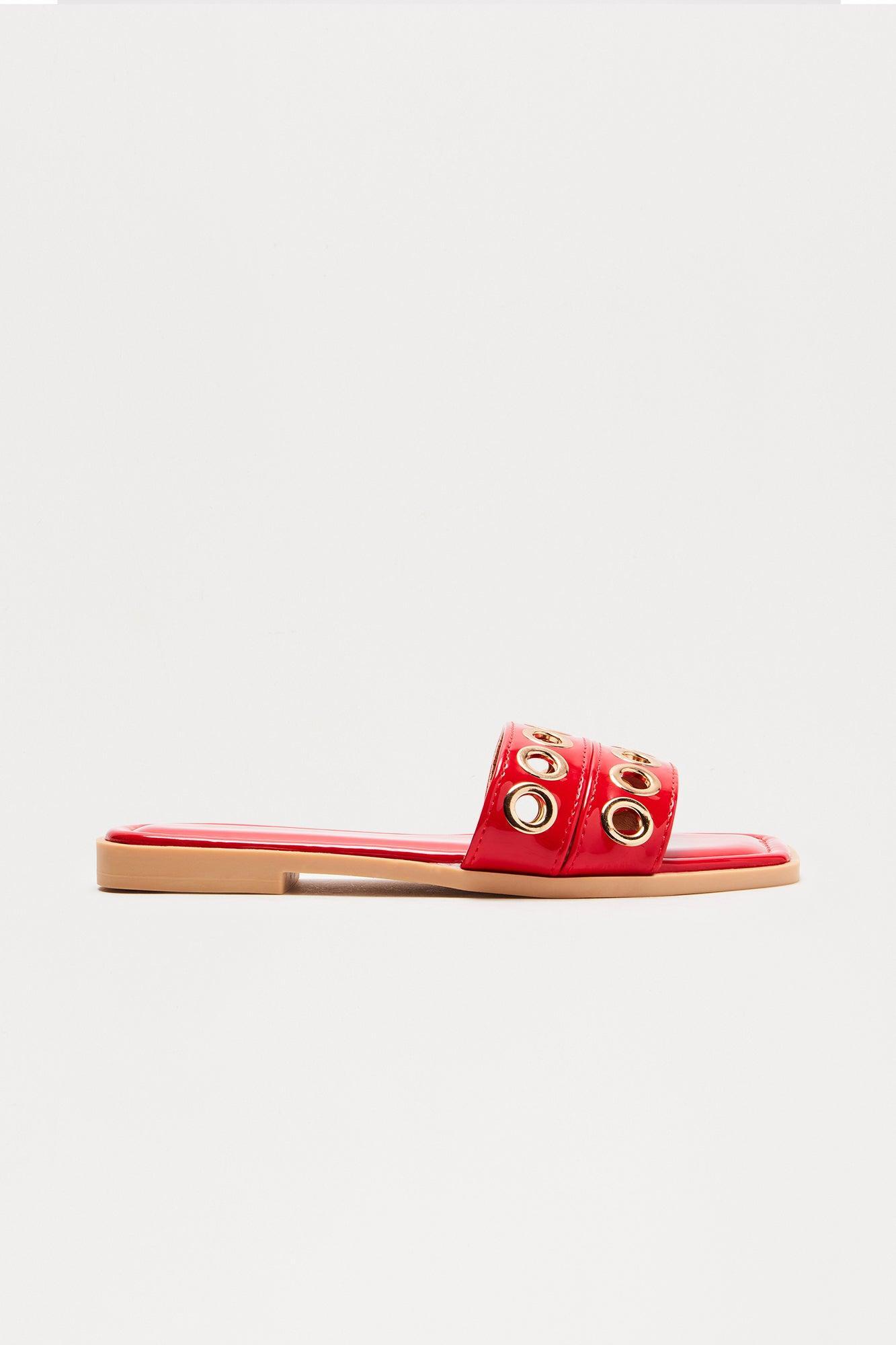 Essie Grommet Slip On Sandals - Red Product Image