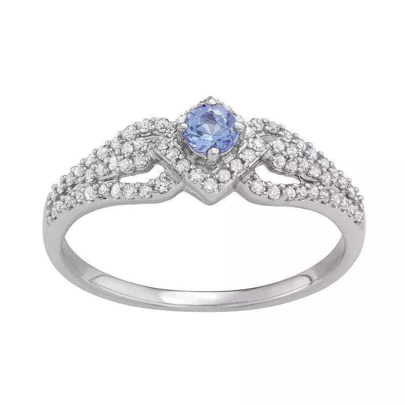 14k White Gold 1/3 Carat T.W. Diamond & Gemstone Square Halo Ring, Women's, Size: 7, Tanzanite Product Image