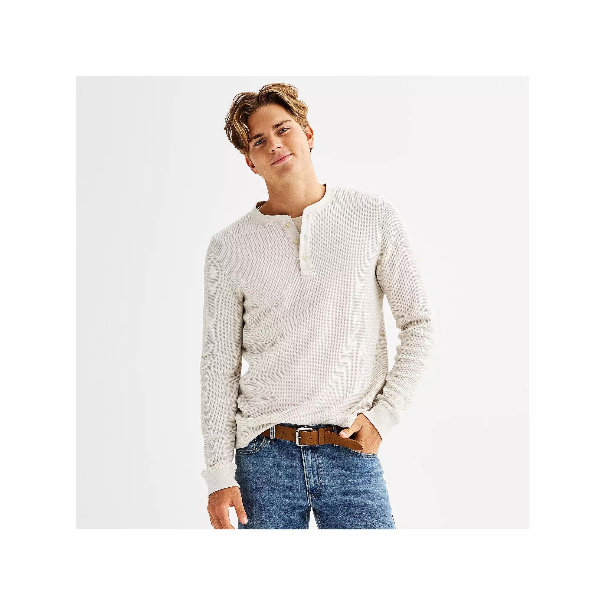 Men's Sonoma Goods For Life® Long Sleeve Waffle Henley Tee, Size: Small, Ivory Grey Product Image