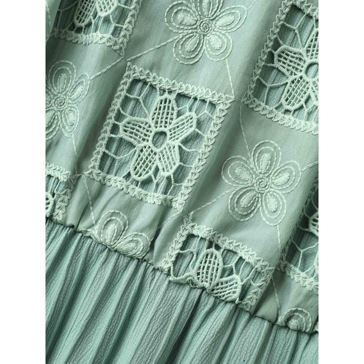 Plus Size Lace Cut-Out Pockets Midi Dress Aquamarine Women Square Neck Short sleeve Curvy BloomChic 22-24/3X Product Image